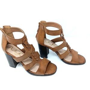SUGAR Women’s Tan Brown Gladiator Block Heel Sandals Size 8.5M Zip Back Strappy